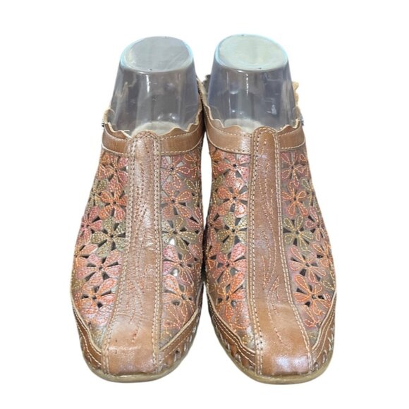 Pikolinos Romana Slingback Leather Floral Sandals Laser-Cut Heeled Size 8 - Picture 6 of 9